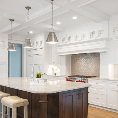 Sleek and modern kitchen with white Quartzite Countertops Orlando by All Quality Marble & Granite.